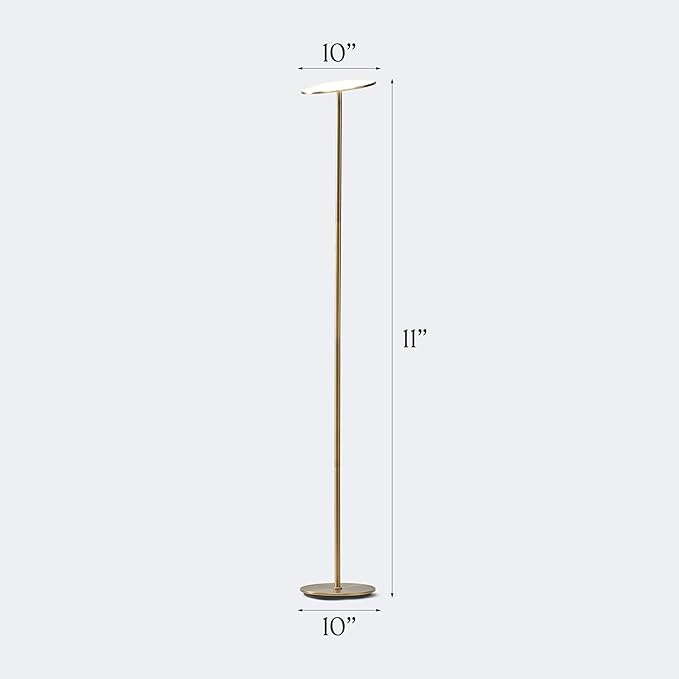 Brightech Sky LED Floor lamp, Torchiere Super Bright Floor Lamp for Living Room Decor & Office - Dimmable, Tall Standing Torch Lamp with Warm Light for Bedroom & Reading - Gold Brass