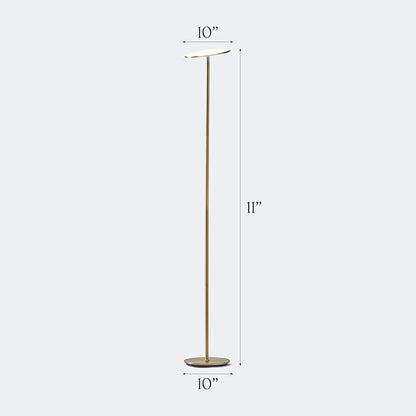 Brightech Sky LED Floor lamp, Torchiere Super Bright Floor Lamp for Living Room Decor & Office - Dimmable, Tall Standing Torch Lamp with Warm Light for Bedroom & Reading - Gold Brass