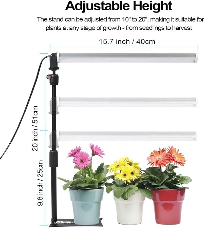 Standing LED Grow Light，Adjustable T12 Bar Plant Light, White 6500K Full Spectrum Plant Grow Lamp on Stand for Indoor Plants Seed Starting, Seedlings, Veg, Flower