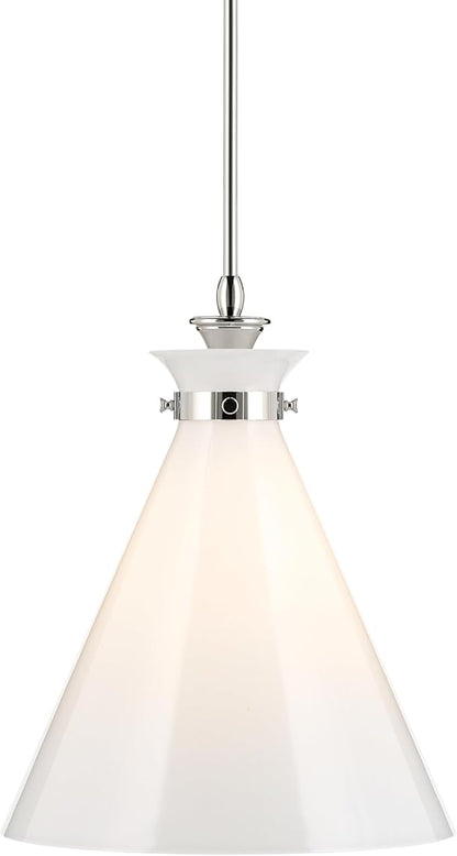 Kichler Laria 1-Light Pendant, Updated Traditional Light, Sloped Ceiling Compatible, for Kitchen with Opal Glass in Polished Nickel (19.75" x 16"), 52775PN