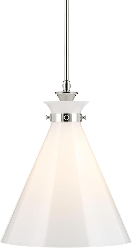 Kichler Laria 1-Light Pendant, Updated Traditional Light, Sloped Ceiling Compatible, for Kitchen with Opal Glass in Polished Nickel (19.75" x 16"), 52775PN