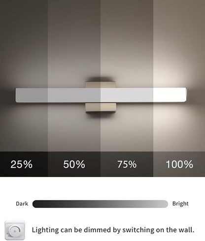 Bathroom Vanity Light Brushed Nickel Square LED 24 inch 14W 4000K Natural White Light Wall Bar Lighting Fixtures Over Mirror (Brushed Nickel, 24inch 4000K Dimmable)