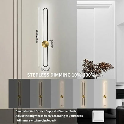 Modern Wall Sconce Dimmable 3000K/4000K/6000K LED Wall Light Fixture, Hardwired Wall Lamp for Living Room, Dining Room, Bedroom, Hallway, Lobby, Entryway (Brushed Black, 22inch/H56cm)