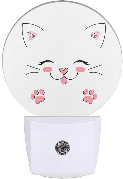 EKOBLA Happy Cat Plug-in Night Light, Cute Kitten with Pink Paw LED Nightlight with Sensor for Bathroom Decor