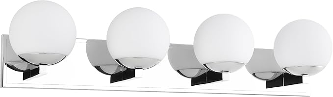 Chrome Bathroom Vanity Light Fixtures, 4-Light Globe Bathroom Vanity Light Fixtures Over Mirror, Modern Wall Lights for Living Room, Long Backplate, Standard E26 Base, Chrome
