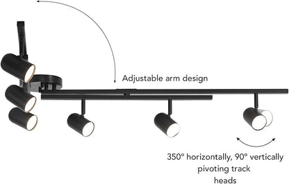 Globe Electric 59471 6-Light Foldable LED Integrated Track Lighting, Matte Black, Center Swivel Bars, 2400 Lumen
