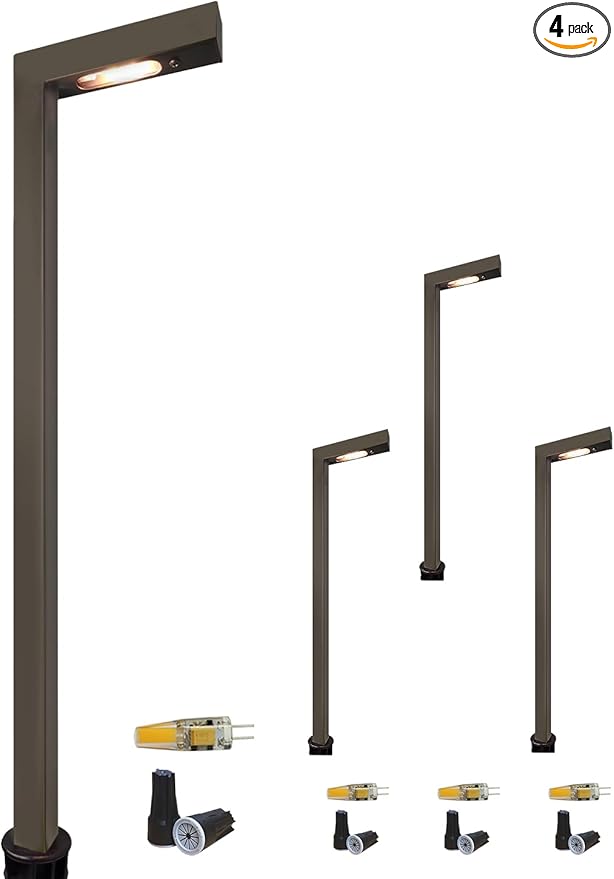 COLOER Brass Low Voltage Outdoor Pathway Lights Bronze Finish 4-Pack with 3W LED G4 Bulb,9-17V AC/DC Garden Lights Electric,Halloween Walkway Light,IP65 Waterproof,2700K Landscape Lighting(603B)