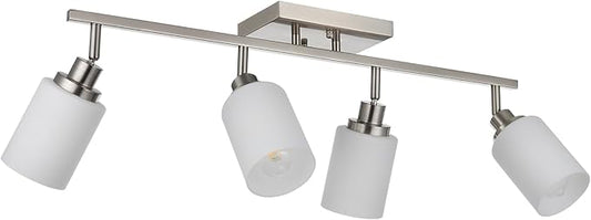 TODOLUZ 4-Light Track Lighting, Brushed Nickel Ceiling Spot Lighting for Kitchen Bedroom Hallway, Bathroon Vanity Track Light Fixtures with Opal White Glass