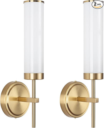 Wall Sconces Set of Two,Modern Bathroom Sconces Wall Lighting with Opal White Glass Shade,60W 16" Gold Sconces Wall with Clear Glass Shade for Living Room Corridor Mirror Bedroom Stairs
