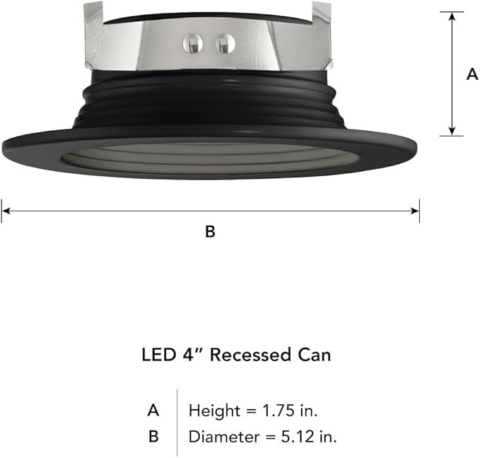 DESIGNERS FOUNTAIN LED Recessed Ceiling Light, 4 Inch 5CCT Downlight Metal Lighting Fixture, Dimmable, 1000 Lumens, 2700K/3000K/3500K/4000K/5000K, Black Baffle Retrofit Trim, EVL40893T50BK