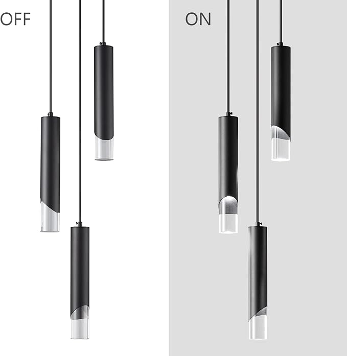 Modern Pendant Light Kitchen Light Fixture Dimmable LED Black Mini Pendant Lights Dinning Room Black Pendant Lighting for Kitchen Island Bedroom (3-Light)