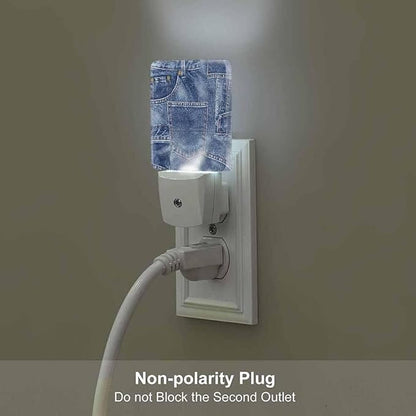 Denim Patchwork Night Light Plug-into Wall Indigo Blue Nightlight Lamp with Dusk to Dawn Sensor, Led Lamp 0.5W Energy Efficient for Home Decor