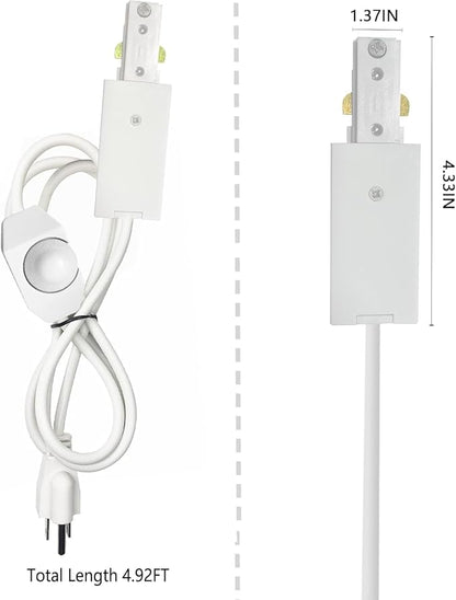 Track Lighting Live End Cord with Inlne Dimmer Switch, 4.92FT H Track Live End Feed Connector, Suitable for H Type Single Circuit 3-Wire-1 Track Lighting Systems