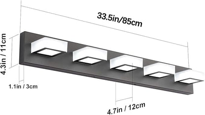 Ralbay LED Modern Black Vanity Lights 5 Lights Acrylic Matte Black Bathroom Vanity Lights Over Mirror