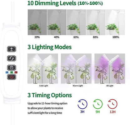 Grow Lights for Indoor Plants, 240 LEDs Full Spectrum Plant Light with Folding Wings, 3/9/12H Auto Timer, 10 Dimmable Levels, 3 Lighting Modes, Height Adjustable for Tall Large Plants, Vegetables