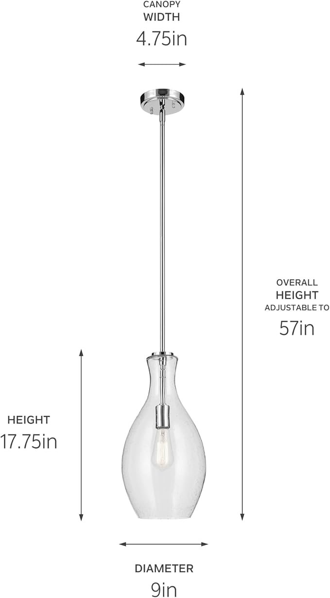 KICHLER Everly 17.75" 1 Light Hour Glass Pendant Clear Glass Chrome