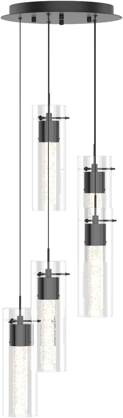 Tawson Alice 5-Light Chandelier Pendant Ceiling Light, Integrated Led and Bubble Glass, for Kitchen Island, Hallway, Entryway, Passway, Dining Room, Bedroom, Balcony Living Room (Black)