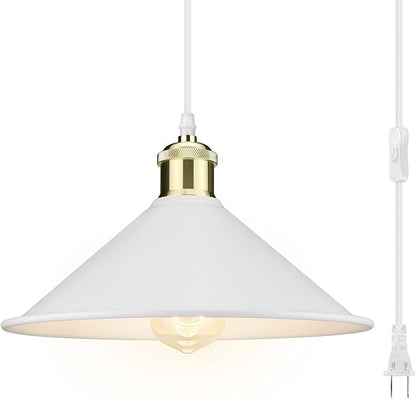 LYOOWNG Plug in Pendant Light, Bigger Hanging Lights with Plug in Cord On/Off Switch, 13FT Industrial Plugin Hanging Light, Vintage Pendant Lights Fixture, White