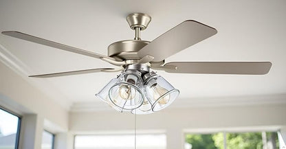 Aspen Creative 22016-1, Four-Light Ceiling Fan Light Kit with Pull Chain, Brushed Nickel Finish with Clear Glass Shades, 13-1/8" Diameter x 6-3/4" Height