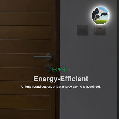EKOBLA Dairy Cow Plug-in Night Light, Black & White Farm Cow LED Nightlight with Auto On/Off for Bedroom, Bathroom & Living Room