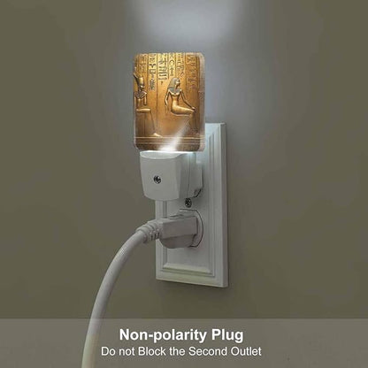 Egyptian Hieroglyphs Night Light Plug-into Wall Ancient Gold Art Nightlight Lamp with Dusk to Dawn Sensor, Led Lamp 0.5W Energy Efficient for Home Decor