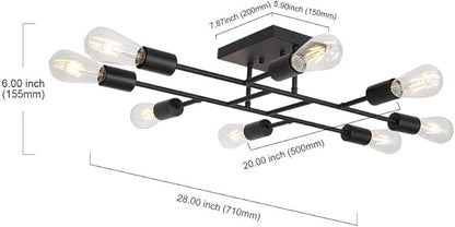 Modern Ceiling Light Semi Flush Mount Light Fixture Mid Century Black Sputnik Chandeliers with 8 Lights Kitchen Light Ceiling for Bedroom Dining Room Living Room Lighting