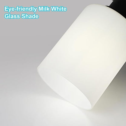 Ascher Bathroom Light Fixtures, 3-Light Vanity Light Over Mirror, Modern Matte Black Wall Sconces with Milky White Shades, Wall Lamp for Kitchen Hallway Cabinet Porch E26 Base