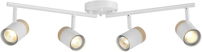 GLOBE Electric 64000165 28" 4-Light Foldable Track Lighting, Matte White, Hand Painted Wood-Tone Accent Detail, Pivoting Track Heads, Ceiling Light, Home Improvement
