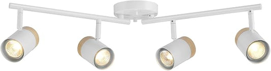 GLOBE Electric 64000165 28" 4-Light Foldable Track Lighting, Matte White, Hand Painted Wood-Tone Accent Detail, Pivoting Track Heads, Ceiling Light, Home Improvement
