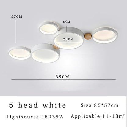 5-Lights LED Ceiling Light Fixture,Modern 34 Inch Ceiling Lights Flush Mount Wooden 35W Dimmable Chandelier for Living Room Bedroom Kitchen,3000K/4000K/6000K Temperatures Selectable White