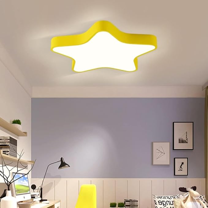 LED Ceiling Light Fixture, Modern Pentagram Recessed Ceiling Lights, 3000K-6000K Dimmable Light, Close to Lighting Flush Mount Living Room Pendant Lamps (Yellow, 20inch)