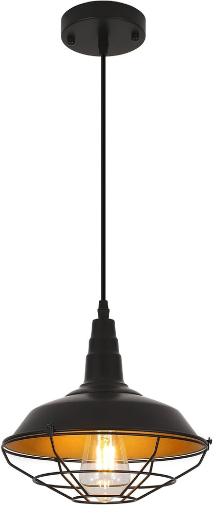 Farmhouse Pendant Lights Kitchen Island, 10.2" Black Kitchen Pendant Lighting Over Island, Industrial Vintage Hanging Light Fixtures Rustic Metal Wire Cage Pendant Light, 1 Pack
