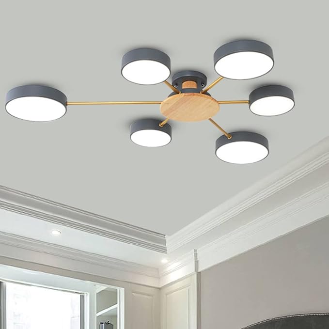 LED Ceiling Lighting 41 Inch 6-Lights Modern Ceiling Lights Flush Mount Recessed Lighting Ceiling Light 48W Adjustable Living Room Bedroom Kitchen, 3000K-6000K Temperature Available Grey