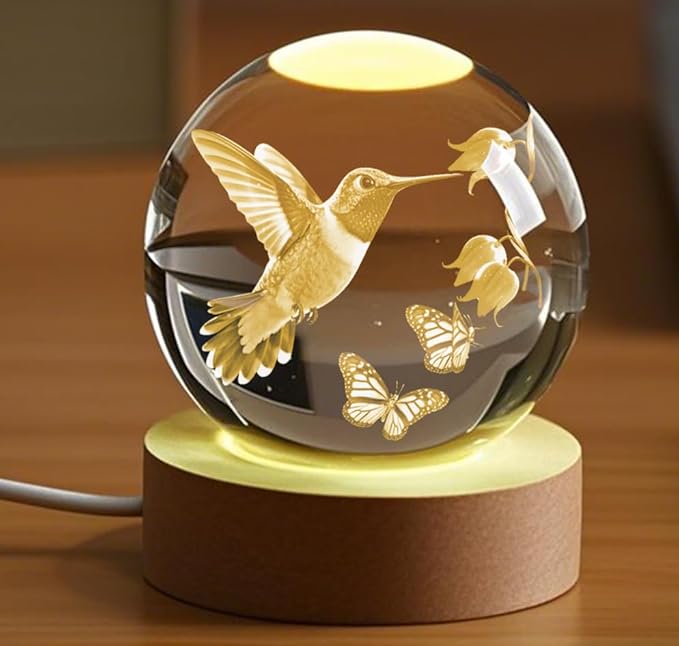 3D Hummingbird Crystal Ball Gifts for Women Men Laser Engraved Glass Sphere Animals Figurine Home Decor, Birthday, Christmas,Graduation Gift for Friends,Lovers Keepsake Paperweight