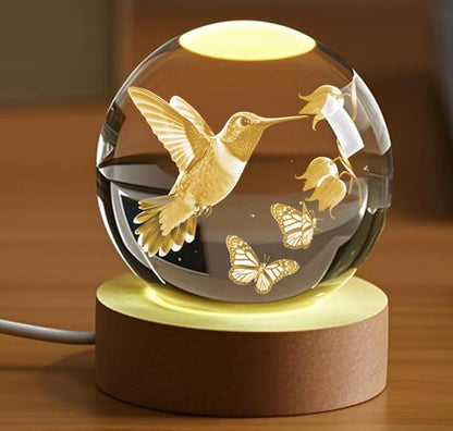 3D Hummingbird Crystal Ball Gifts for Women Men Laser Engraved Glass Sphere Animals Figurine Home Decor, Birthday, Christmas,Graduation Gift for Friends,Lovers Keepsake Paperweight