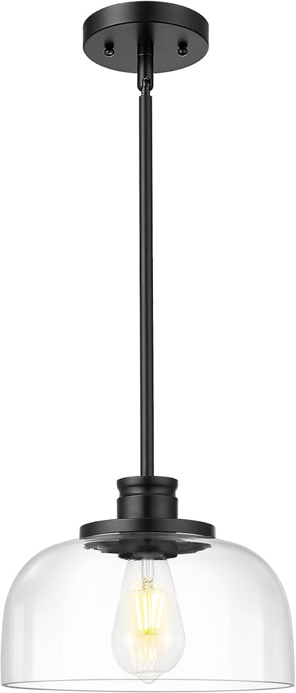 Emak Modern Pendant Lights Kitchen Island, Black Pendant Light with 10 Inch Clear Glass Shade, Farmhouse Hanging Light Fixture for Kitchen Island, Dining Room, Bathroom, Bar, PL131-BK-CG