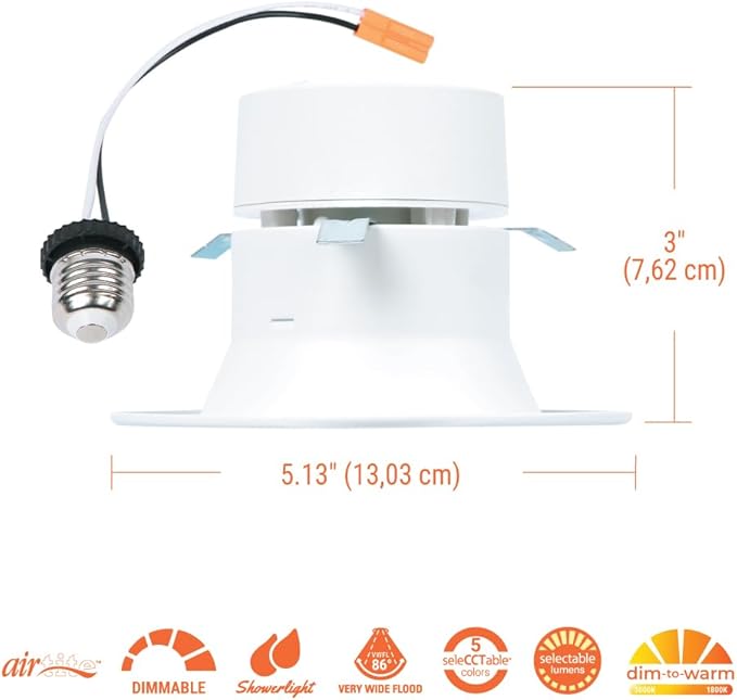 HALO RL 4 inch LED Recessed Light Retrofit Selectable CCT 2700K 3000K 3500K 4000K 5000K Dimmable Dim to Warm 600/900 Lumens Wet Location Indoor Outdoor Ceiling Downlight RL4LS9FSD2W1EWH