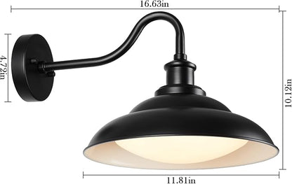 LED Outdoor Barn Lights, 12 Inch Farmhouse Exterior Wall Light Fixtures with Adjustable Color Temperature, Black Porch Lights Outside for House, Outdoor & Indoor, White Interior, 1 Pack