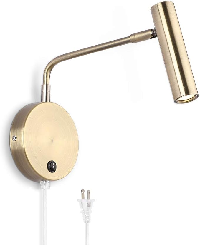 Joossnwell Wall Lamps That Plug in, Bronze Metal Industrial Wall Spotlight with Switch on Off for Home Bedside Lighting Fixtures Warm White 3000K 1 Pack