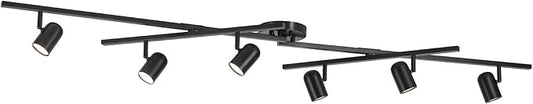 Globe Electric 59471 6-Light Foldable LED Integrated Track Lighting, Matte Black, Center Swivel Bars, 2400 Lumen