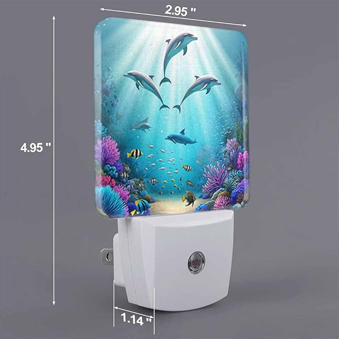 Dolphins LED Night Lights Plug into Wall Various Plants in The Underwater World 0.5W Plug in Night Light, Dusk to Dawn, Bright Nightlight Auto On/Off, for Room Bedroom Bathroom