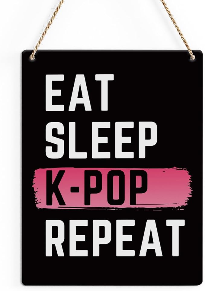 K-Pop Decor, Eat Sleep K-Pop Repeat Room Decor Wood Sign, Girls K-Pop Gifts Rustic Anime Lovers Wooden Hanging Plaque for Home Living Room Girl Bedroom Wall Art Decoration
