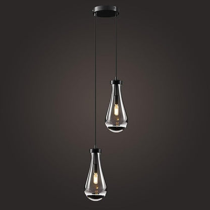 Raindrop Pendant Lights Kitchen Island: Modern Black Teardrop Hanging Light for Bathroom - 2 Lights Crystal Pendants Light over Dining Table - Brass matte lamps Fixture for Bedroom Bulbs Included