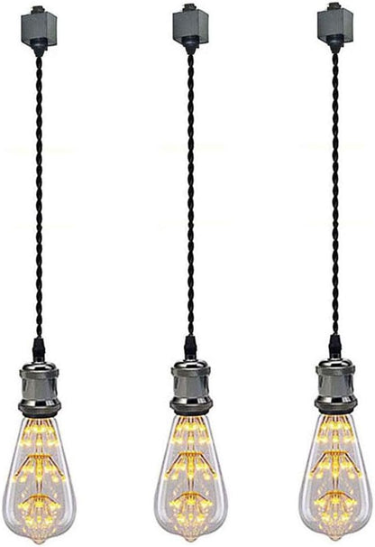 Kiven 3-Lights H System Track Mini Pendant, Pearl Black Finish Lamp Holder Fitting Track Light Kit, Rose Pendant Braided Fabric Flex Cord Length 35.43 in,TB0123-90CM