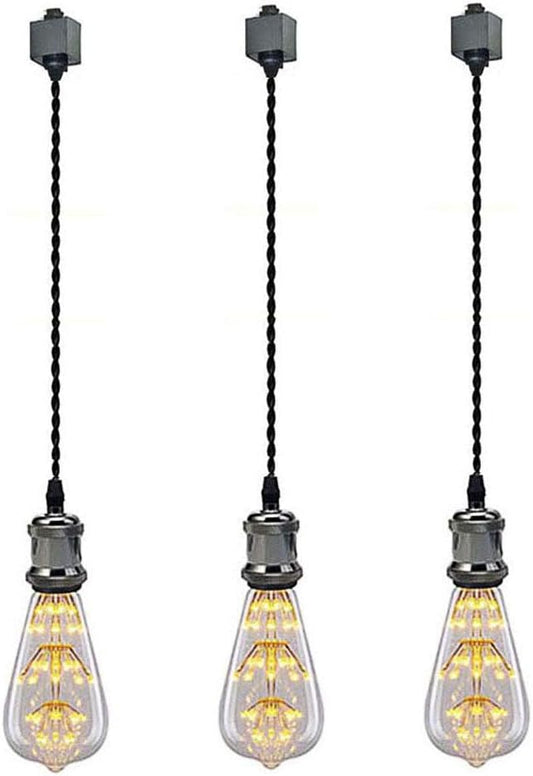 Kiven 3-Lights H System Track Mini Pendant, Pearl Black Finish Lamp Holder Fitting Track Light Kit, Rose Pendant Braided Fabric Flex Cord Length 35.43 in,TB0123-90CM