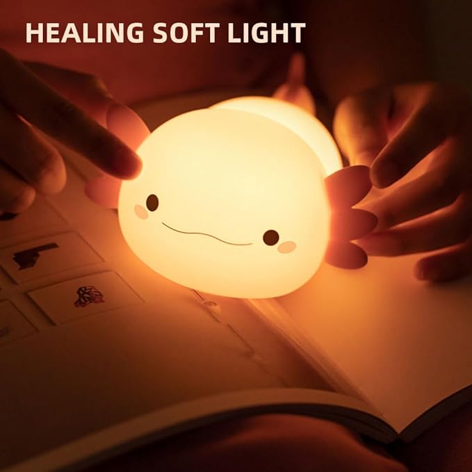 IFTHFOUR Axolotl Night Light – Cute Rechargeable Dimmable Silicone Lamp for Kids, Kawaii Bedside & Nursery Decor, Trendy for Girls & Boys (Pink)
