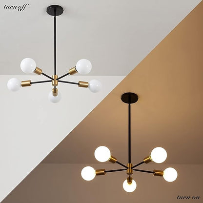 RUIYEY Modern Sputnik Light Fixture,Semi Flush Mount Ceiling Light Black and Gold Mid Century Chandeliers for Bedroom,Dining Room,Kitchen Island,Living Room,Bedroom,Farmhouse