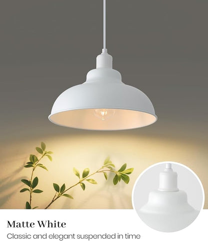 White Pendant Light, Farmhouse Pendant Lights Kitchen Island 2 Pack, 11.4in Modern Pendant Light Fixture, Adjustable Height, Pendant Lighting for Dining Room, Living Room, Hallway