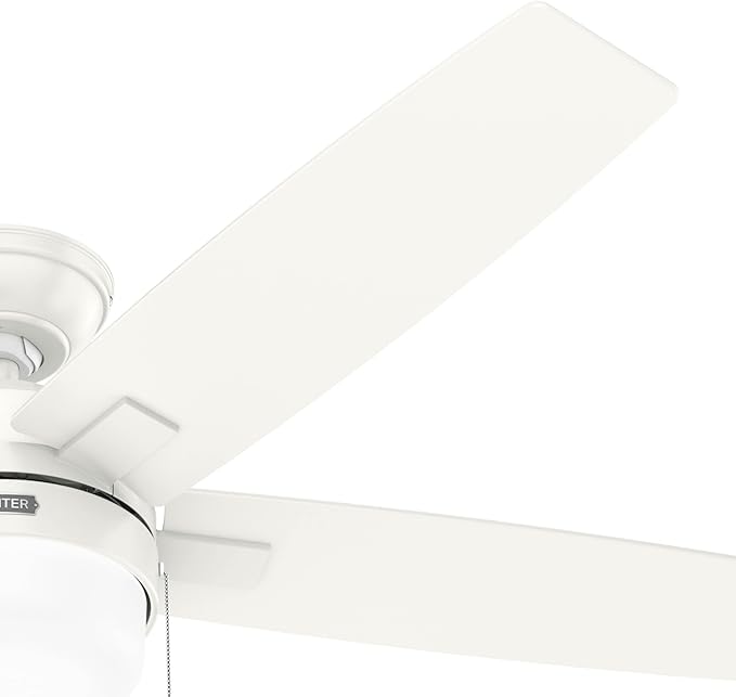 Hunter 52 inch Indoor Ceiling Fan with LED Light - White Ceiling Fan with Pull Chain, for Bedroom or Living Room, Standard Mount, No Remote, 5 Blades, Includes Bulbs - Anisten 52487, Fresh White