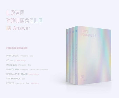 BTS - [Love yourself 結 ‘Answer’] 4th Album 4 VER SET 2CD+116p PhotoBook+20p Mini Book+1p PhotoCard+1p Sticker+extra Photocards Set (4p) K-POP Sealed
